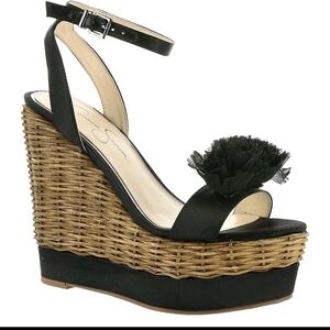 Jessica Simpson Pressa Chiffon Flower Detail Wedge Sandals Size 6M